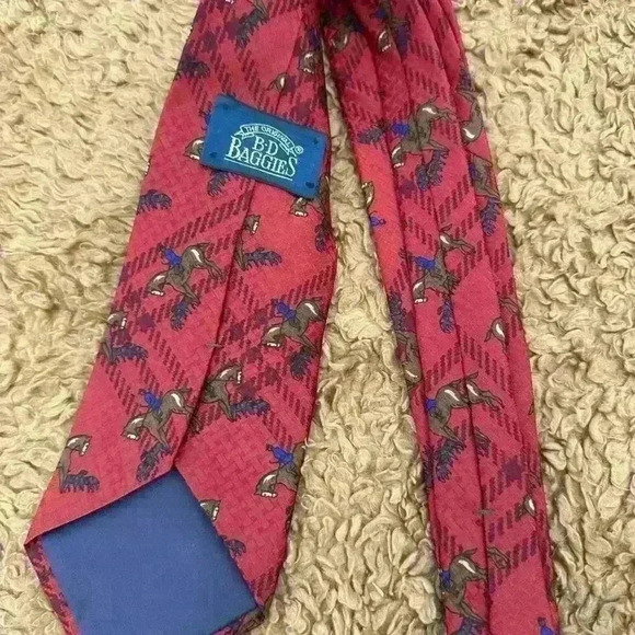 BD Baggies Playful Horse Print Tie - Red Plaid Design - Picture 2 of 4